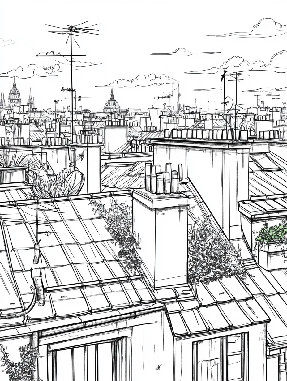 Coloriage adulte paysage urbain animé ville européenne à imprimer PDF